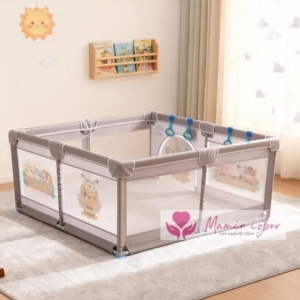 Ogradica za bebe JOY siva boja + print – 127×127 cm ogradica za bebe JOY siva sa printom