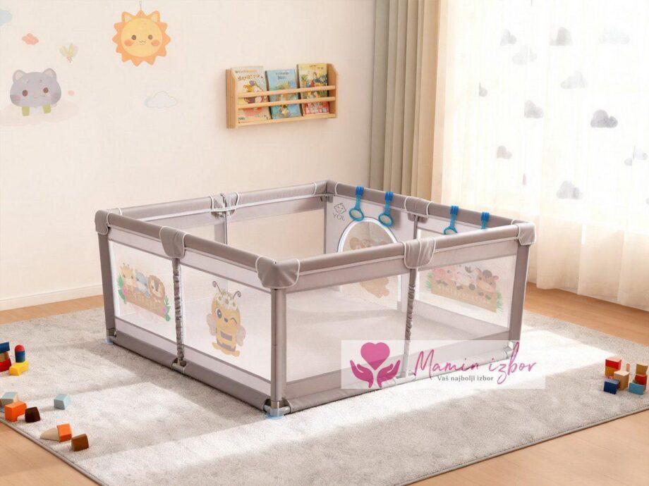 ogradica za bebe JOY siva sa printom