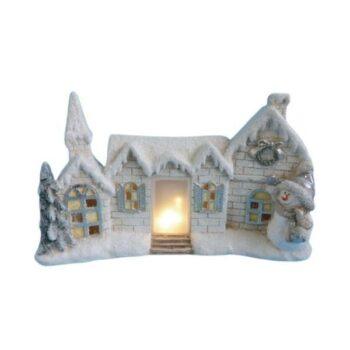 novogodišnji ukras snežna kućica led bele boje
