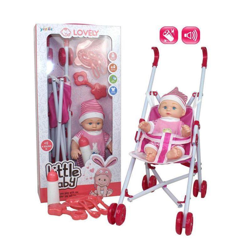 lutka beba sa kolicima u pastelnoj boji