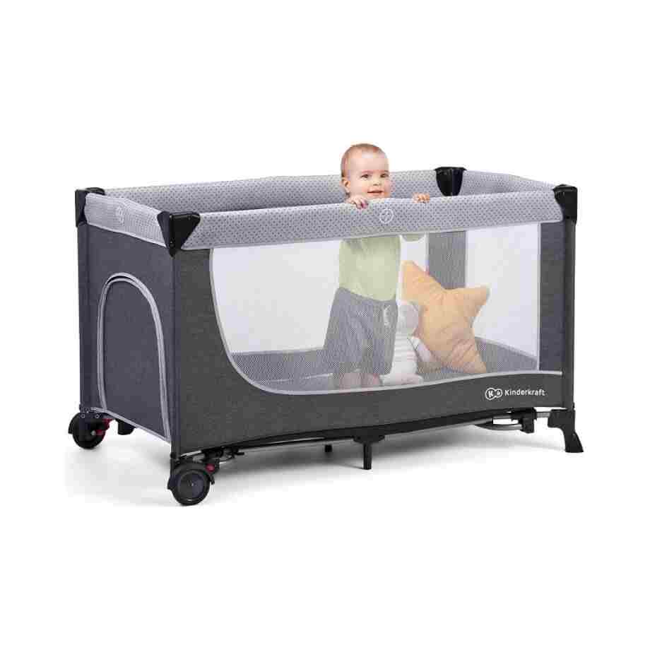 KINDERKRAFT PRENOSIVI KREVETAC LEODY GREY SA DODACIMA prenosivi krevetac Leody Grey sa dodacima za bebe tekstura materijala