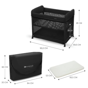 KINDERKRAFT PRENOSIVI KREVETAC MOON DREAM BLACK kinderkraft prenosivi krevetac moon dream black sklopivi sa mrežastim stranicama