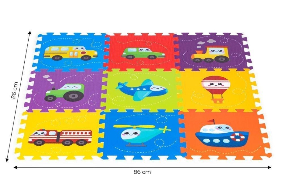 PODLOGA ZA IGRU PUZZLE VEHICLES 9 ELEMENATA 86x86CM IPLAY podloga za igru puzzle vehicles 9 elemenata meka pena tekstura materijala