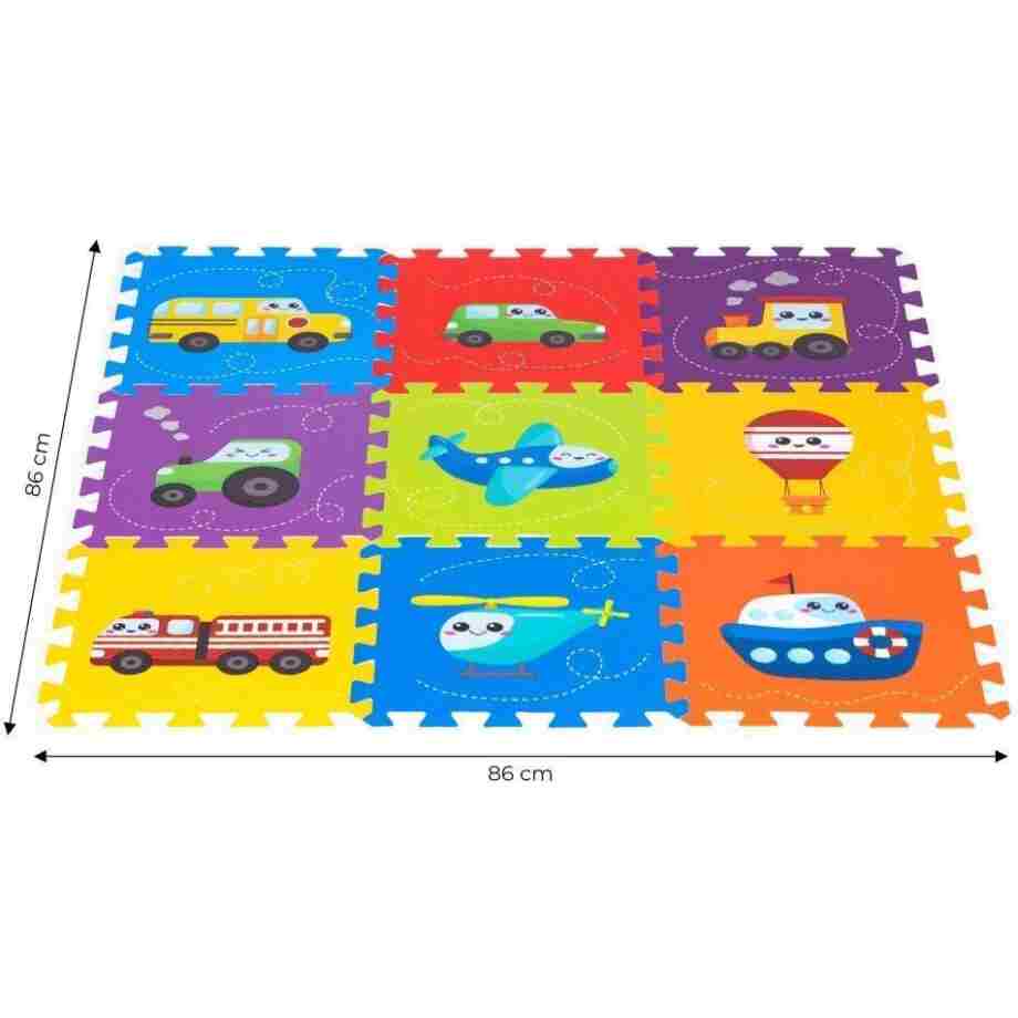 PODLOGA ZA IGRU PUZZLE VEHICLES 9 ELEMENATA 86x86CM IPLAY podloga za igru puzzle vehicles 9 elemenata meka pena tekstura materijala