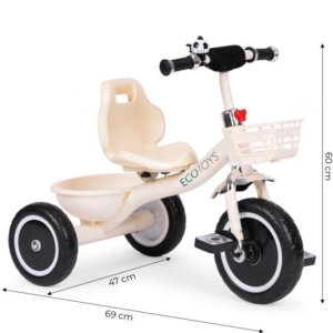 Tricikl sa neklizajućim rukohvatima, zvoncem i korpom, Beige, ECOTOYS Tricikl sa korpom ECOTOYS bež