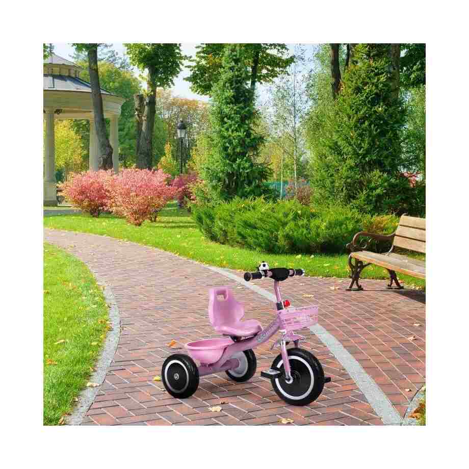 Tricikl sa neklizajućim rukohvatima, zvoncem i korpom, Pink, ECOTOYS tricikl sa neklizajućim rukohvatima pink brend ECOTOYS bliži prikaz