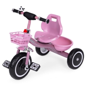 Tricikl sa neklizajućim rukohvatima, zvoncem i korpom, Pink, ECOTOYS Tricikl sa korpom ECOTOYS roze