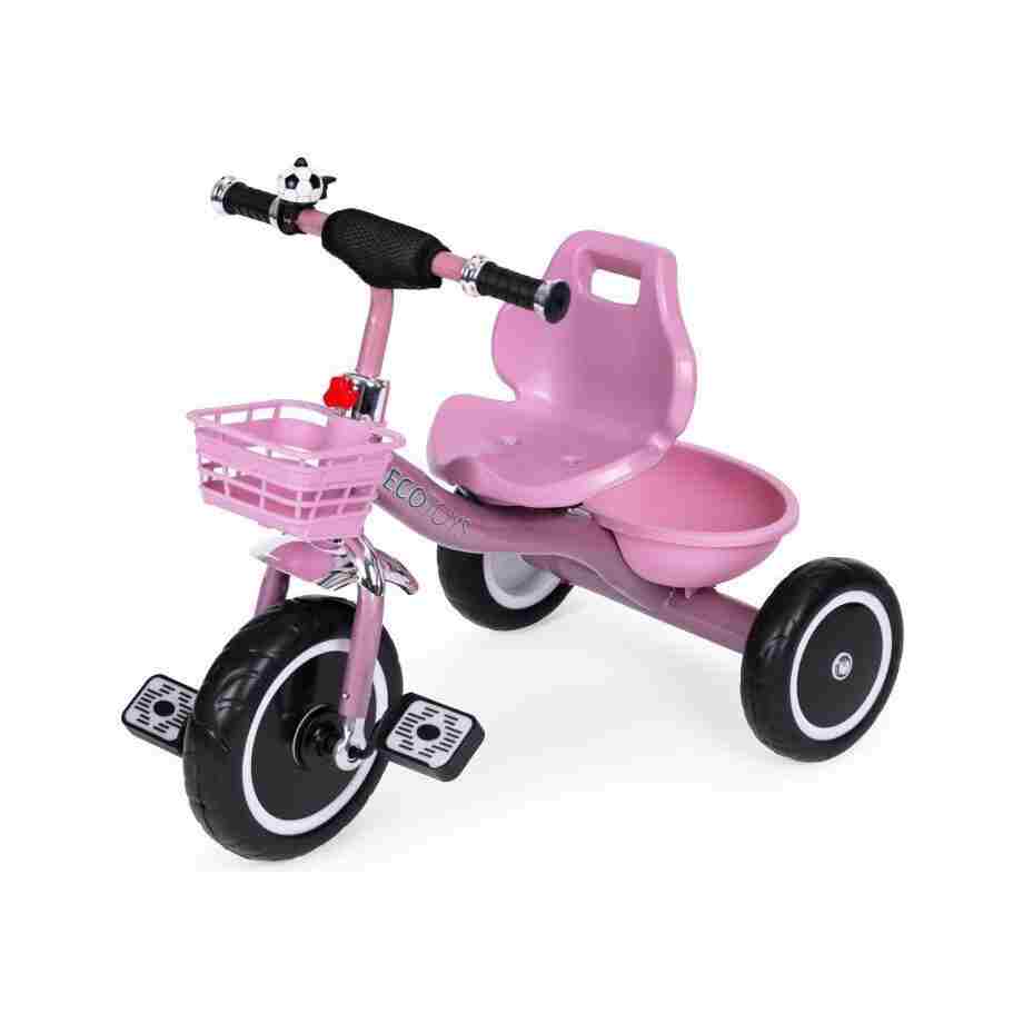 Tricikl sa neklizajućim rukohvatima, zvoncem i korpom, Pink, ECOTOYS tricikl sa neklizajućim rukohvatima pink brend ECOTOYS pogled sa strane