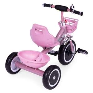 Tricikl sa neklizajućim rukohvatima, zvoncem i korpom, Pink, ECOTOYS Tricikl sa korpom ECOTOYS roze