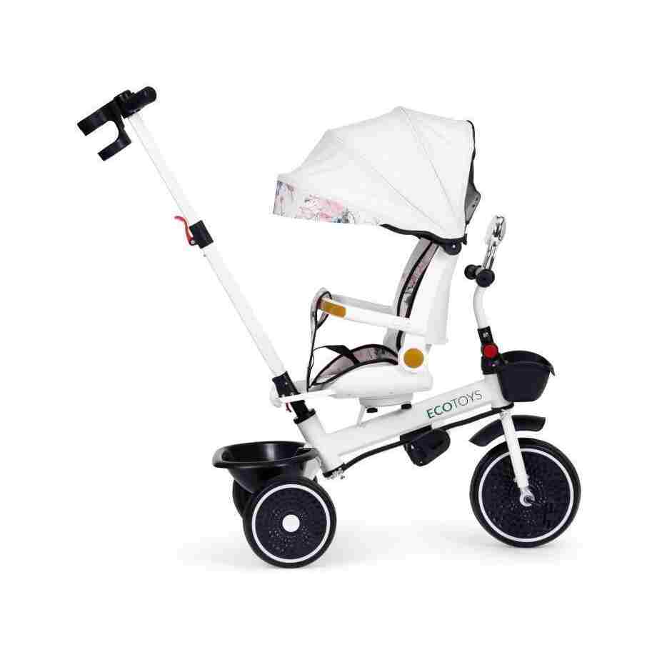 Tricikl za decu sa rotirajućim sedištem, gurajućim rukohvatom i tendom white, ECOTOYS tricikl za decu sa rotirajućim sedištem white, ECOTOYS detalj