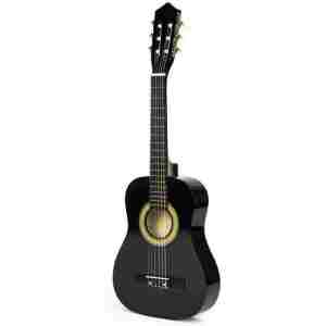 velika drvena gitara za decu crna od drveta detalj