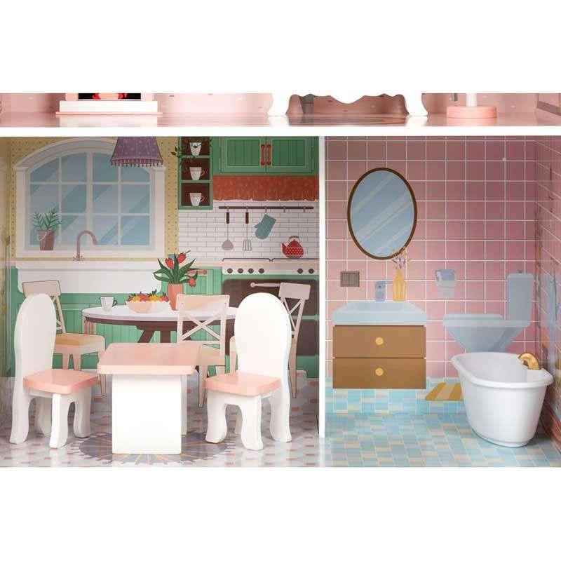 velika drvena kućica za lutke sa nameštajem zadnja strana