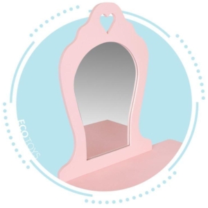 Veliki drveni sto za šminkanje za devojčice sa ogledalom, Pink, ECOTOYS veliki drveni sto za šminkanje za devojčice sa ogledalom roze pogled sa strane