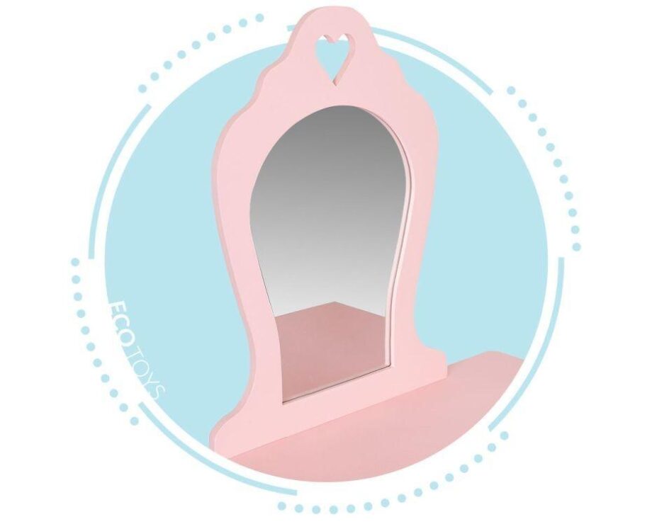 veliki drveni sto za šminkanje za devojčice sa ogledalom roze pogled sa strane