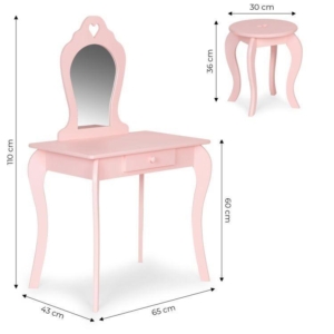 Veliki drveni sto za šminkanje za devojčice sa ogledalom, Pink, ECOTOYS veliki drveni sto za šminkanje za devojčice sa ogledalom roze detalj