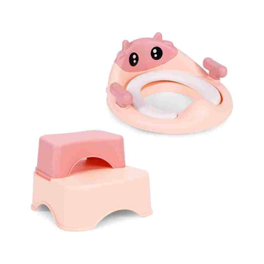 Adapter za WC šolju sa stepenicama i platformom za decu, roze, ECOTOYS