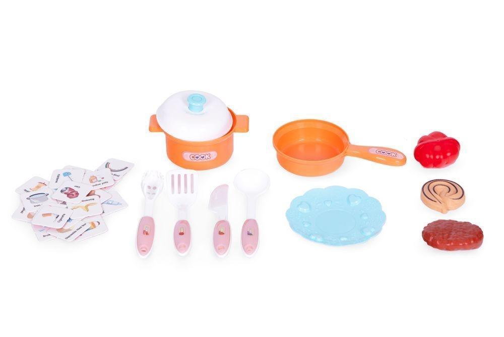 Dečija kuhinja sa zvukom, LED svetlom, sudoperom i 10 dodataka roze ECOTOYS