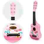 drvena gitara za decu sa metalnim žicama pink eco toys sa trzalicom