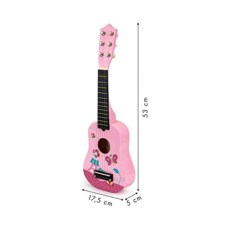 drvena gitara za decu sa metalnim žicama pink eco toys sa trzalicom