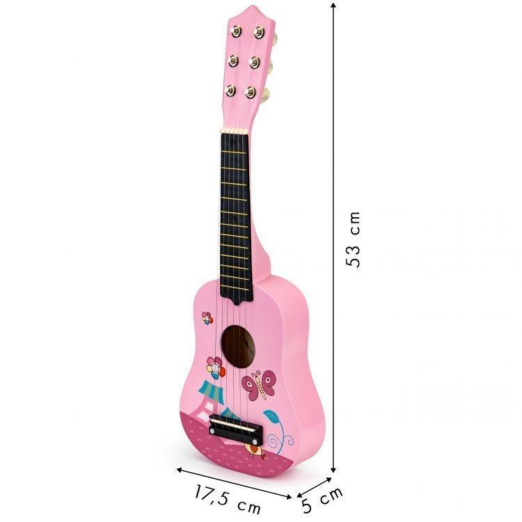 drvena gitara za decu sa metalnim žicama pink eco toys sa trzalicom