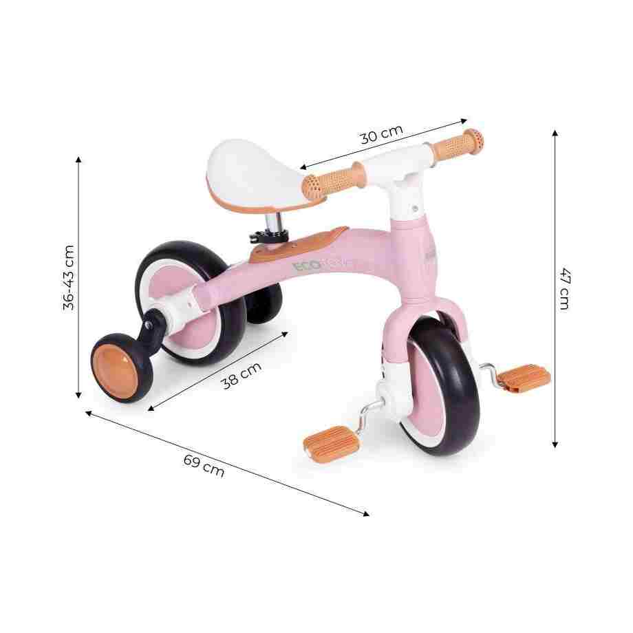 ecotoys balans bicikl sa pedalama i pomocnim tockovima 3u1 pink13545