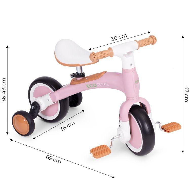 ecotoys balans bicikl sa pedalama i pomocnim tockovima 3u1 pink13545