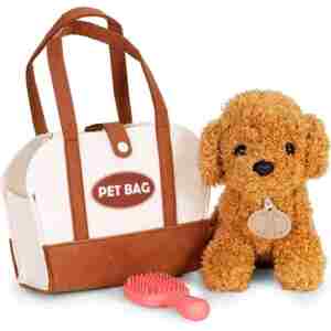 Plišana igračka za decu, štene Brown Poodle, torba + četka za negu