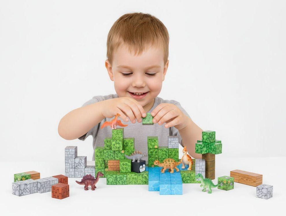 Set magnetnih kocki za decu – 142 dela, kocke i dinosaurisi