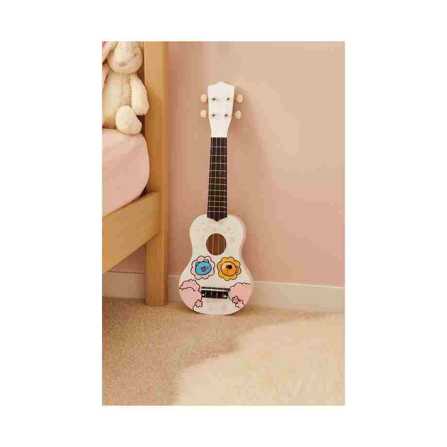 ukulele drvena gitara za decu sa 4 najlonske zice i trzalicom bela–5346884