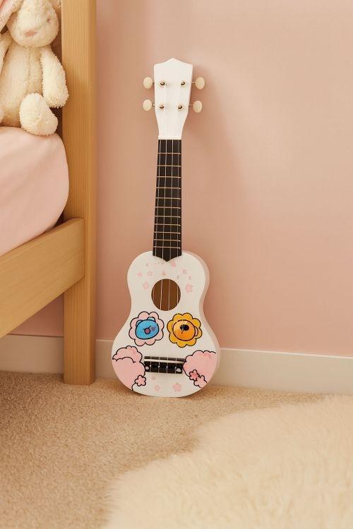 Ukulele drvena gitara za decu sa 4 najlonske žice i trzalicom bela– ECOTOYS