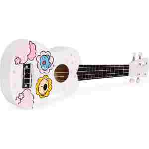 Ukulele drvena gitara za decu sa 4 najlonske žice i trzalicom bela– ECOTOYS - Slika 4