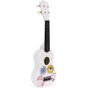 Ukulele drvena gitara za decu sa 4 najlonske žice i trzalicom bela– ECOTOYS - Slika 5