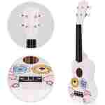 Ukulele drvena gitara za decu sa 4 najlonske žice i trzalicom bela– ECOTOYS - Slika 6