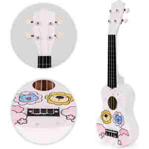 Ukulele drvena gitara za decu sa 4 najlonske žice i trzalicom bela– ECOTOYS - Slika 6