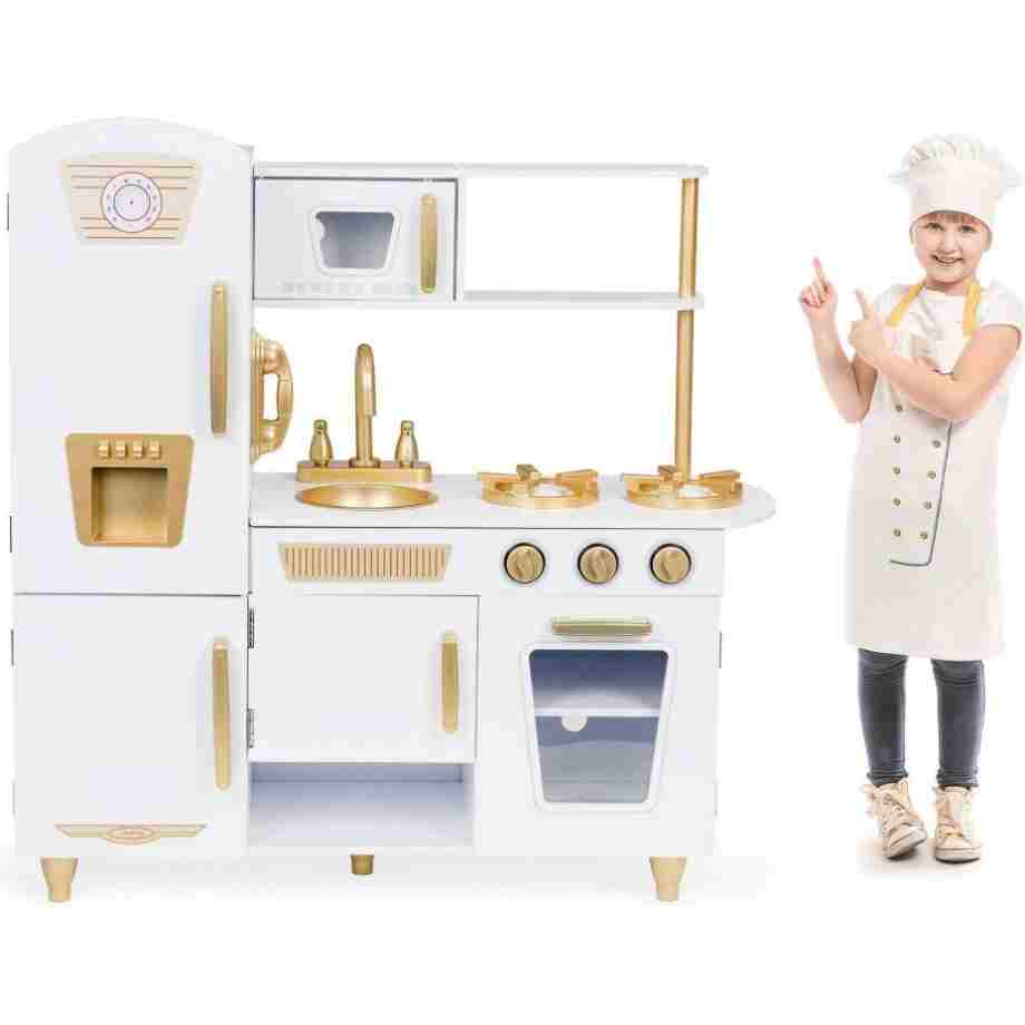 velika drvena kuhinja za decu white and gold13688