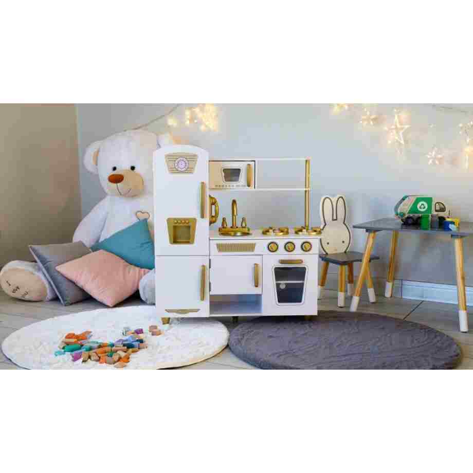 velika drvena kuhinja za decu white and gold13689