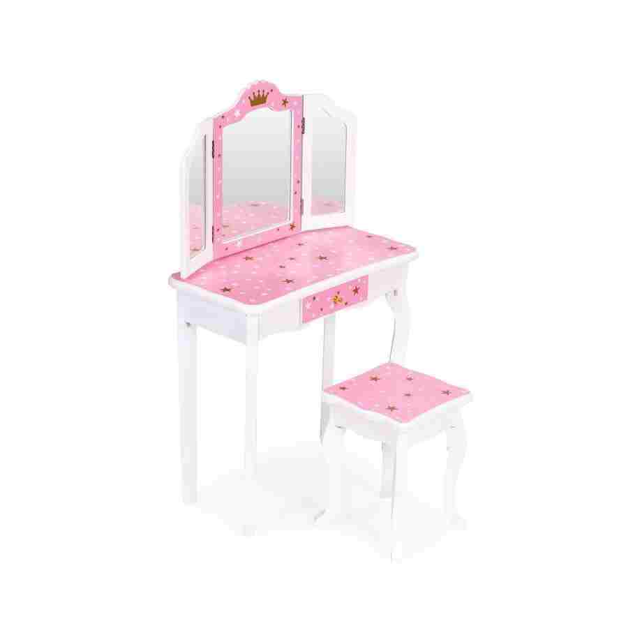 Veliki dečiji toaletni sto za devojčice sa trostrukim ogledalom, stolicom i fiokom, ECOTOYS veliki deciji toaletni sto za devojcice sa trostrukim ogledalom5347040