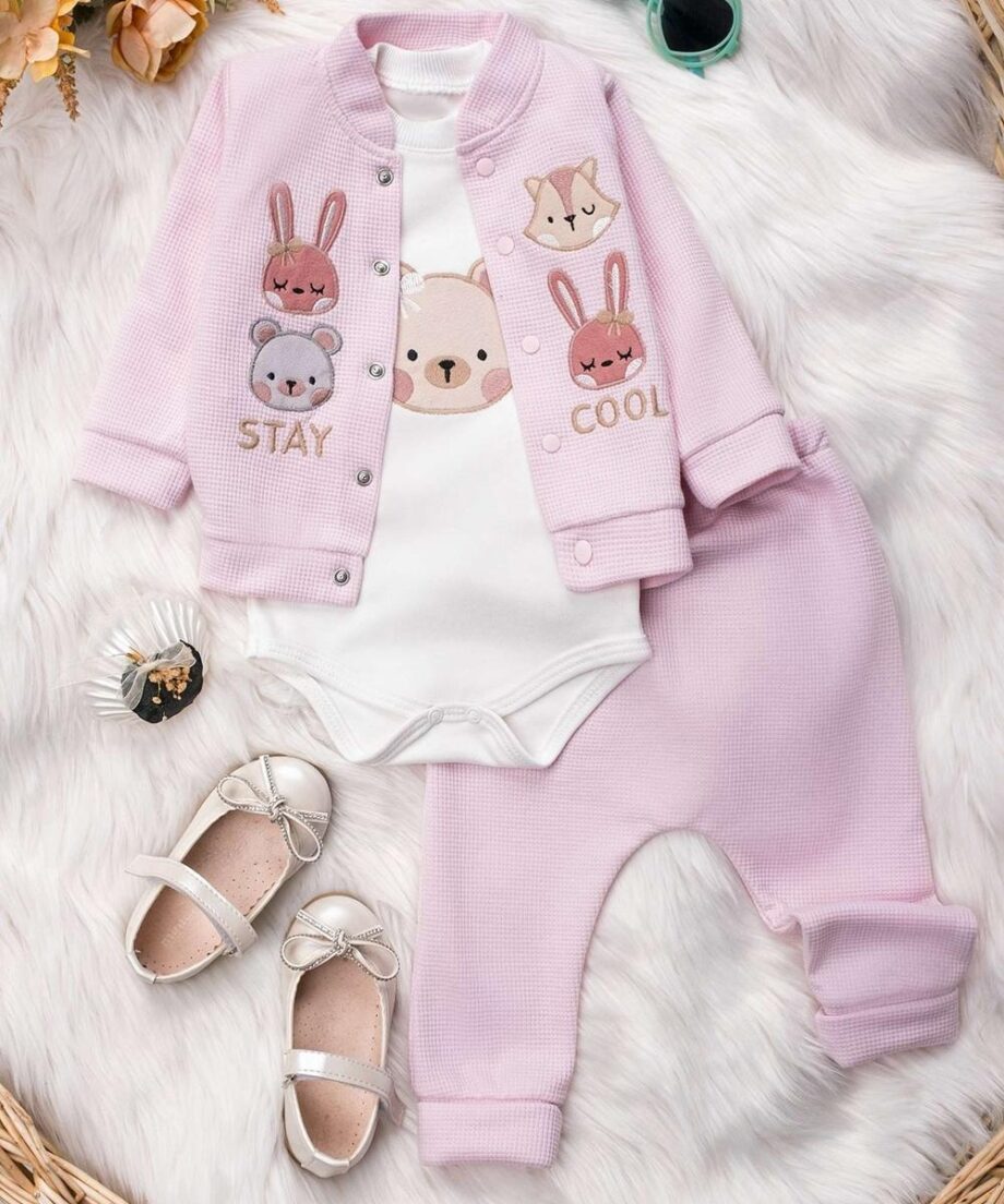 Komplet 3 dela bodi roze 00-09