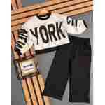 Trenerka za devojčice New York City CRNA 4-11 godina trenerka za devojčice new york city sa modernim printom i širim pantalonama crno bela