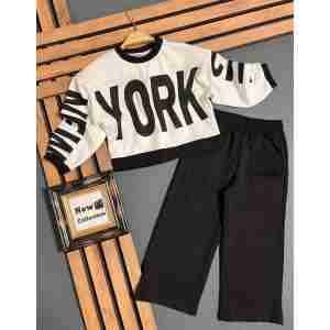 trenerka za devojčice new york city sa modernim printom i širim pantalonama crno bela