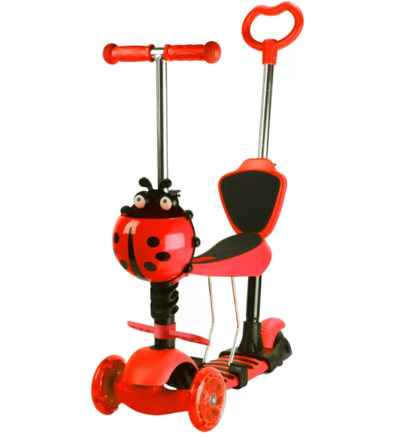 trotinet bubamara 5u1 crveni dečiji trotinet sa led točkovima i sedištem