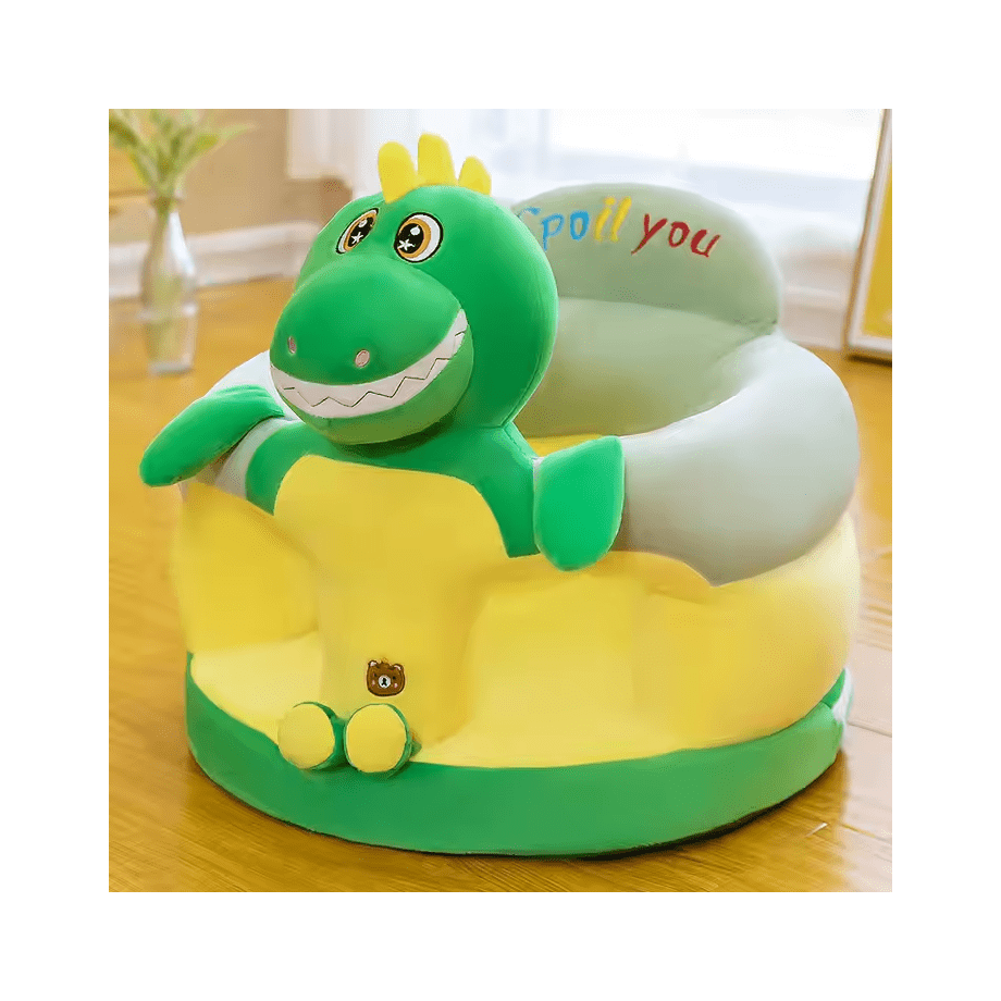 Foteljica za bebe Dino Grey mekana plišana foteljica sa sigurnosnim pojasom za udobno sedenje mališana