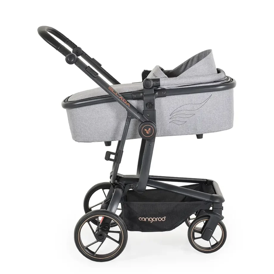 Kolica za bebe Ellada 3u1 I size Grey cvrsta korpa za novorodjence sa podesivom tendom