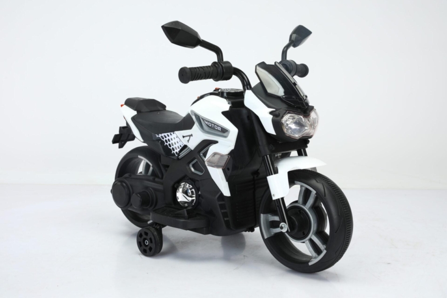 beli-2-1-scaled Beli dečiji motor na akumulator 6V sa pomoćnim točkovima