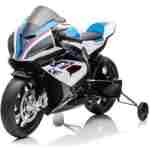 Dečiji motor na akumulator BMW HP4 plavo-beli licencirani BMW motor za decu sa dva motora, baterijom 12V i multimedijom