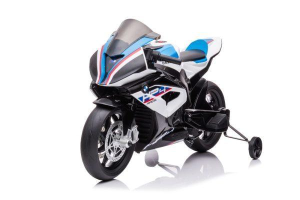 Dečiji motor na akumulator BMW HP4 plavo-beli licencirani BMW motor za decu sa dva motora, baterijom 12V i multimedijom