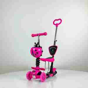 Trotinet Bubamara 5u1 pink Trotinet Bubamara 5u1 pink dečiji trotinet sa sedištem i LED točkovima