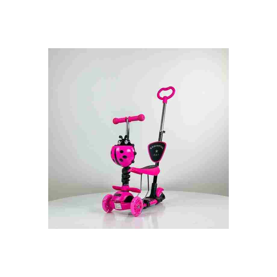 Trotinet Bubamara 5u1 pink dečiji trotinet sa sedištem i LED točkovima