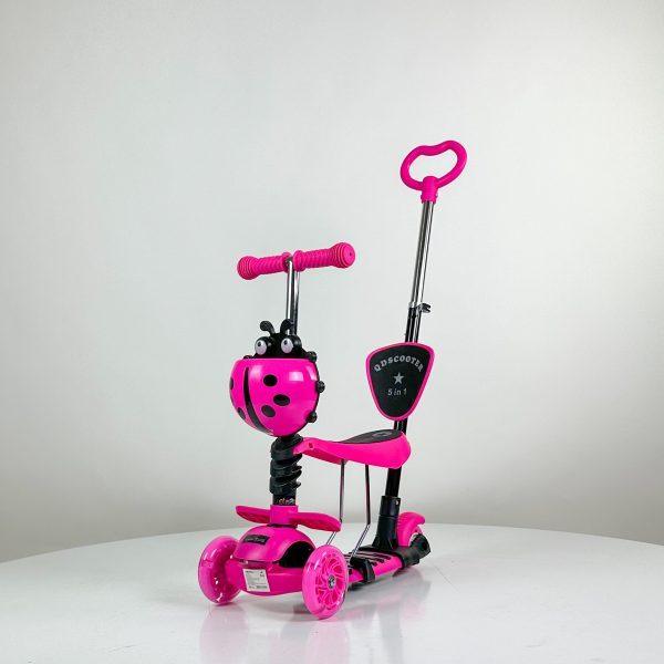 Trotinet Bubamara 5u1 pink dečiji trotinet sa sedištem i LED točkovima