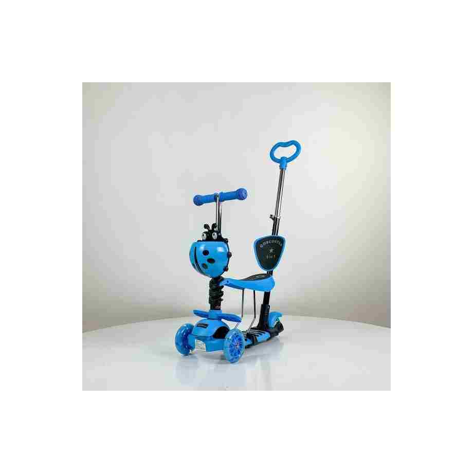 Trotinet Bubamara 5u1 plavi dečiji trotinet sa sedištem i LED točkovima